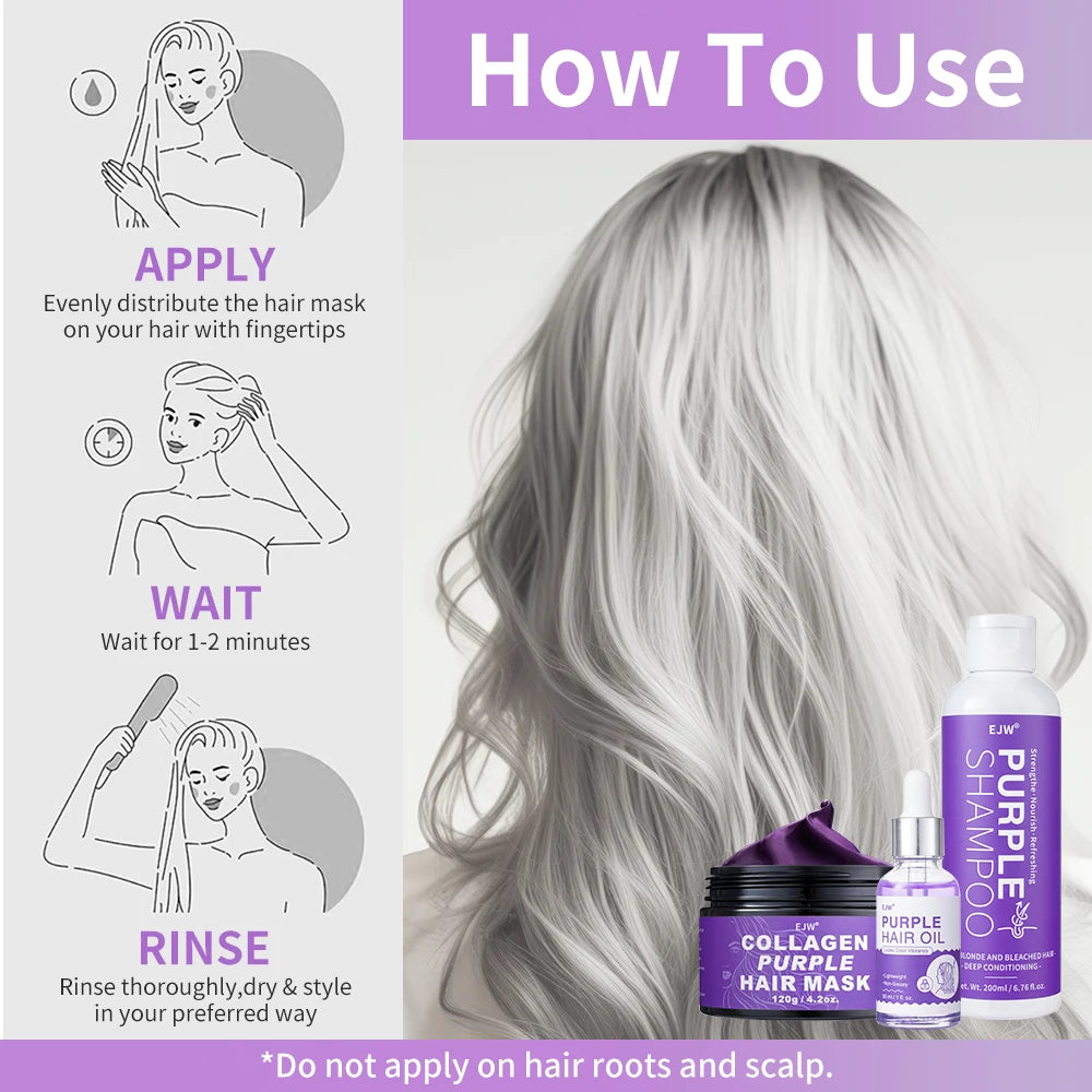 EJW Purple Shampoo & Conditioner Set, Purple Color Depositing Shampoo for Blondes,Bleached & Grey Hair,Enhances Shine & Brightn