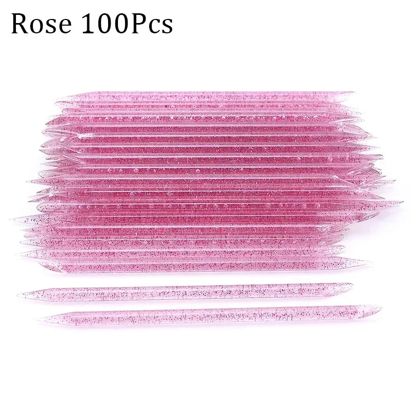 50/100pcs Reusable Double-Ended Cuticle Pusher – Crystal Nail Art Tool for Manicure & Pedicure