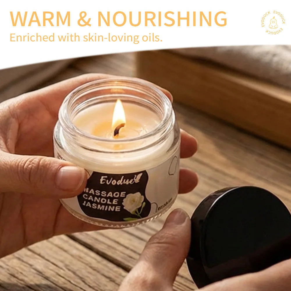 Massage Oil Candle Jasmine Soy Wax Low Temp Melt Pour Skin Care Moisturizing Relaxing Warm Spa Bath Couples Gift Women Christmas