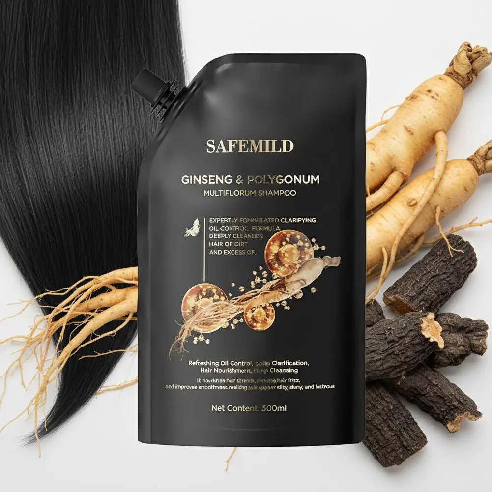 Black Ganoderma Polygonum Multiflorum Shampoo Ginseng Herbal Repair Nourish Hair Soft Smooth Moisturize Scalp Care 100ml/300ml