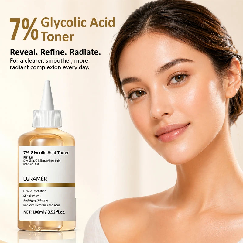 100ml Exfoliating Facial Toner,7% Glycolic Acid Exfoliating Toner,Pore Minimizing Toner,Smooth Skin, Even Tone,Hydrating Formula