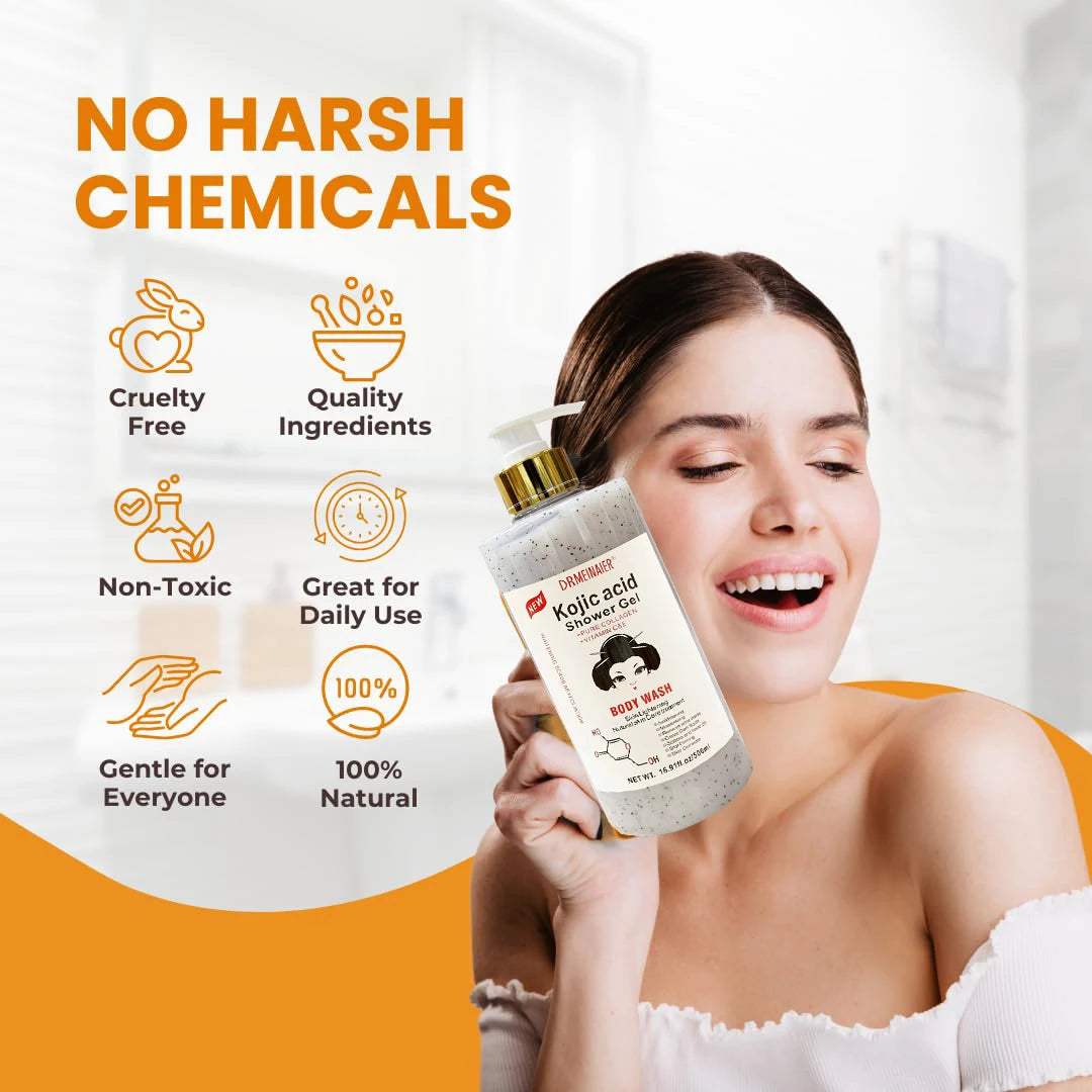 500ml Kojic Acid Shower Gel Deep Cleansing Brighten Skin Body Wash Skin Whitening Exfoliator Body Care Moisturizing Skincare