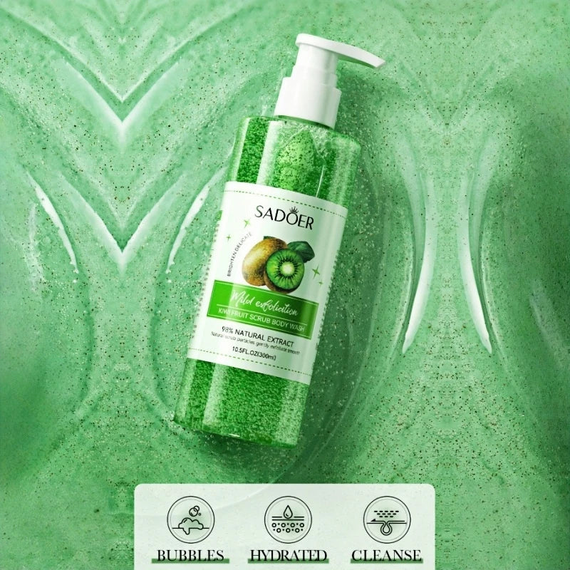 Kiwi Scrub Shower Gel 300ml, Contains Natural Fruit Extracts, Fine Scrub Particles Deeply Cleanse the Skin, Gently Massage to Exfoliate
