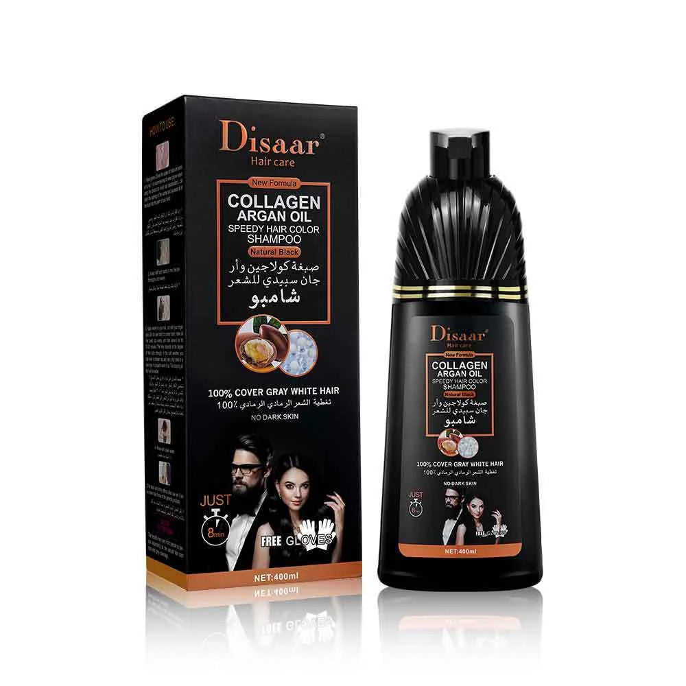 3-in-1 Collagen Argan Oil Shampoo Long-Lasting Black Hair Dye Shampoo for Men Women Nourishes Colors Gray Hair, 400/420ml