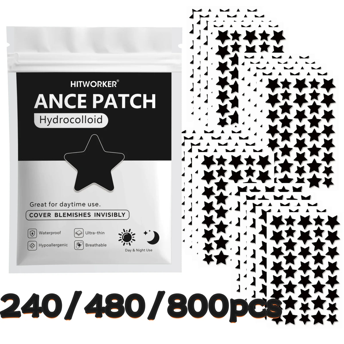 Bulk Pack Black Star Shaped Hydrocolloid Pimple Patches 240/480/800pcs Natural Tea Tree Oil Acne Stickers Invisible Blemish Cove