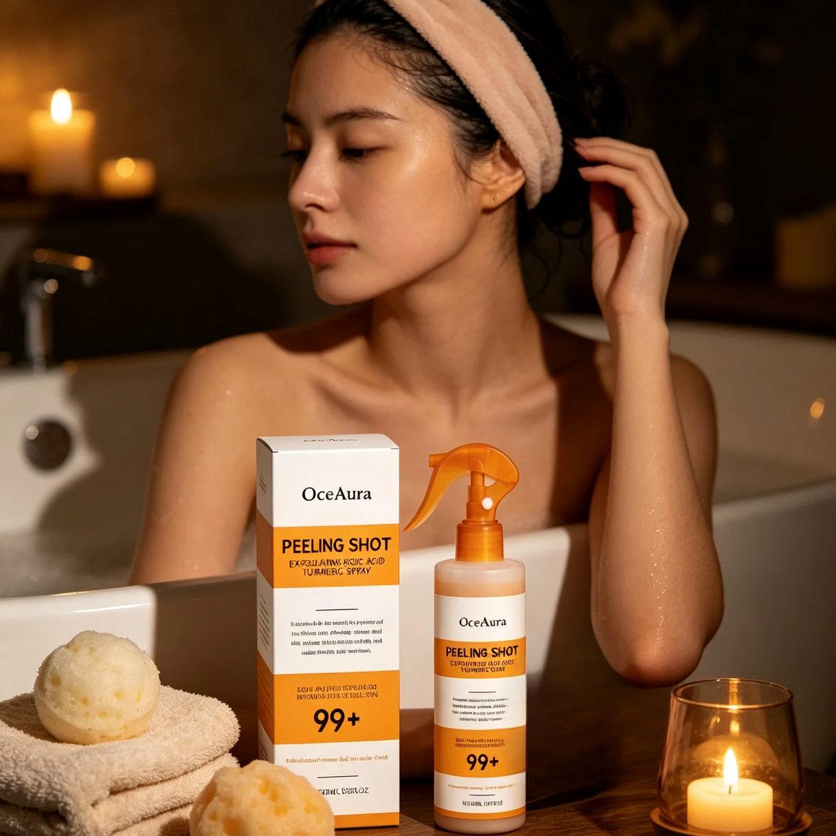 OceAura Peel Shot Kojic Acid Turmeric Spray Exfoliate Skin Care Dead Skin Remover Improve Uneven Looking Exfoliating Spray 100ml