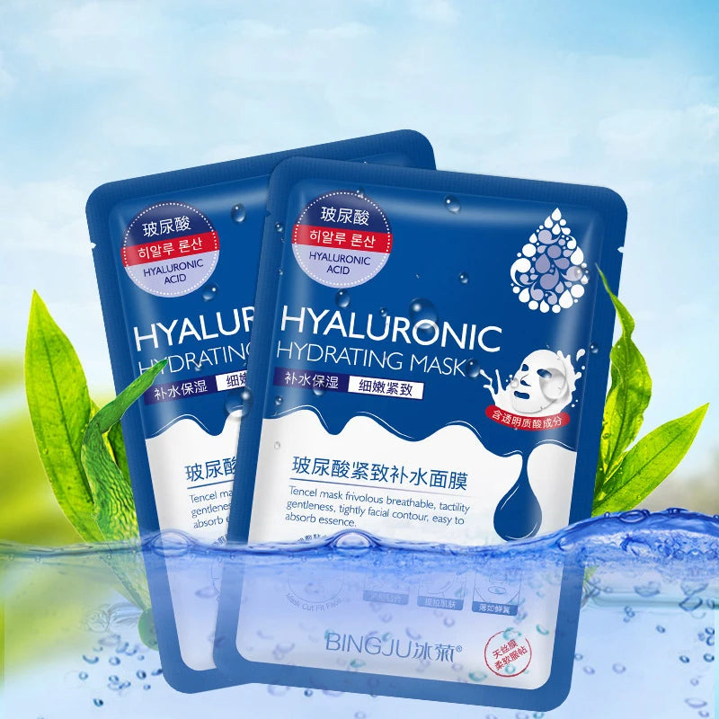 10 Pieces Hyaluronic Acid Facial Mask Sheet Pores Moisturizing Oil-Control Anti-Aging Replenishment Whitening Face Care