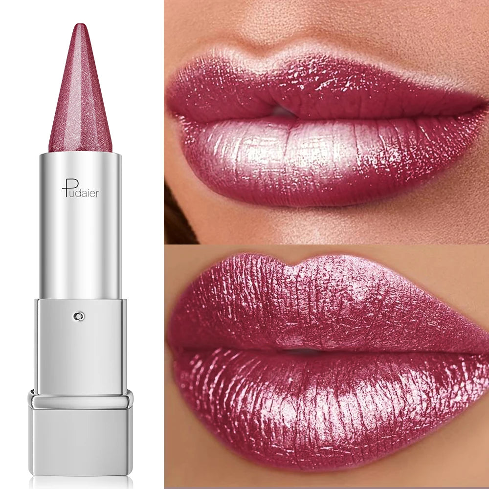 Pearl Shimmer Lipstick for Women, Metallic High Shine Lip Color, Waterproof Smudge Proof, 24 Hours Long Lasting, Lightweight Gla
