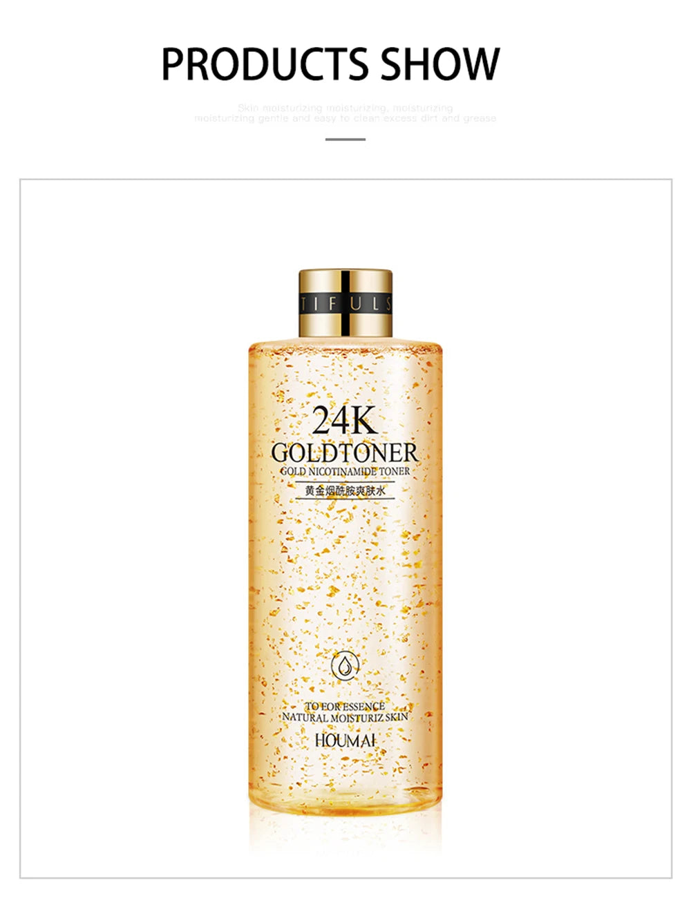 24K Gold Nicotinamide Face Toner Moisturize Oil Control Shrink Pores Anti Aging Fade Fine Lines Brighten Tone Skin Care 300ml