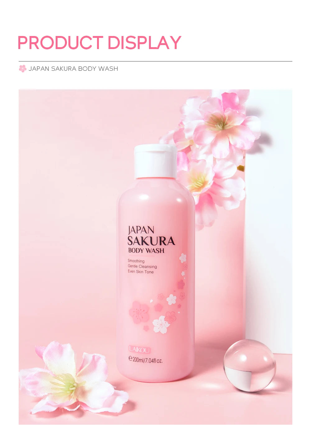LAIKOU Japan Sakura Body Wash Gentle Cleanser Smoothing Shower Gel Skin Brightening Treatment Amino Acid Formula