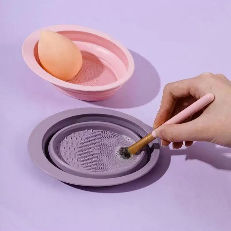 Soft Silicone Makeup Brush Cleaner Folding Powder Puff Cleaning Bowl Eyeshadow Brushes Wash Clean Mat Beauty Tools Scrubber Box