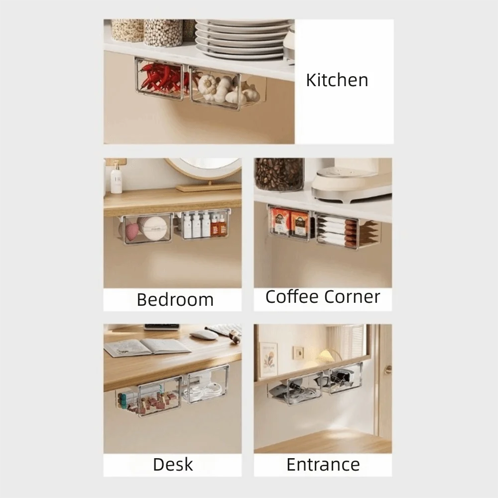 Plastic Drawer Style Storage Box Self Adhesive Large Capacity Makeup Storage Container Transparent Space Saving