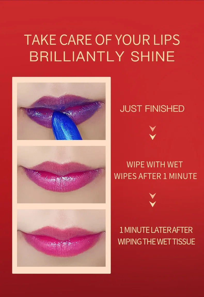 YANQINA Blue Temperature Color Changing Lipstick Waterproof Long-Lasting Non-Fading Non-Transfer Moisturizing Lip Stain Tinted