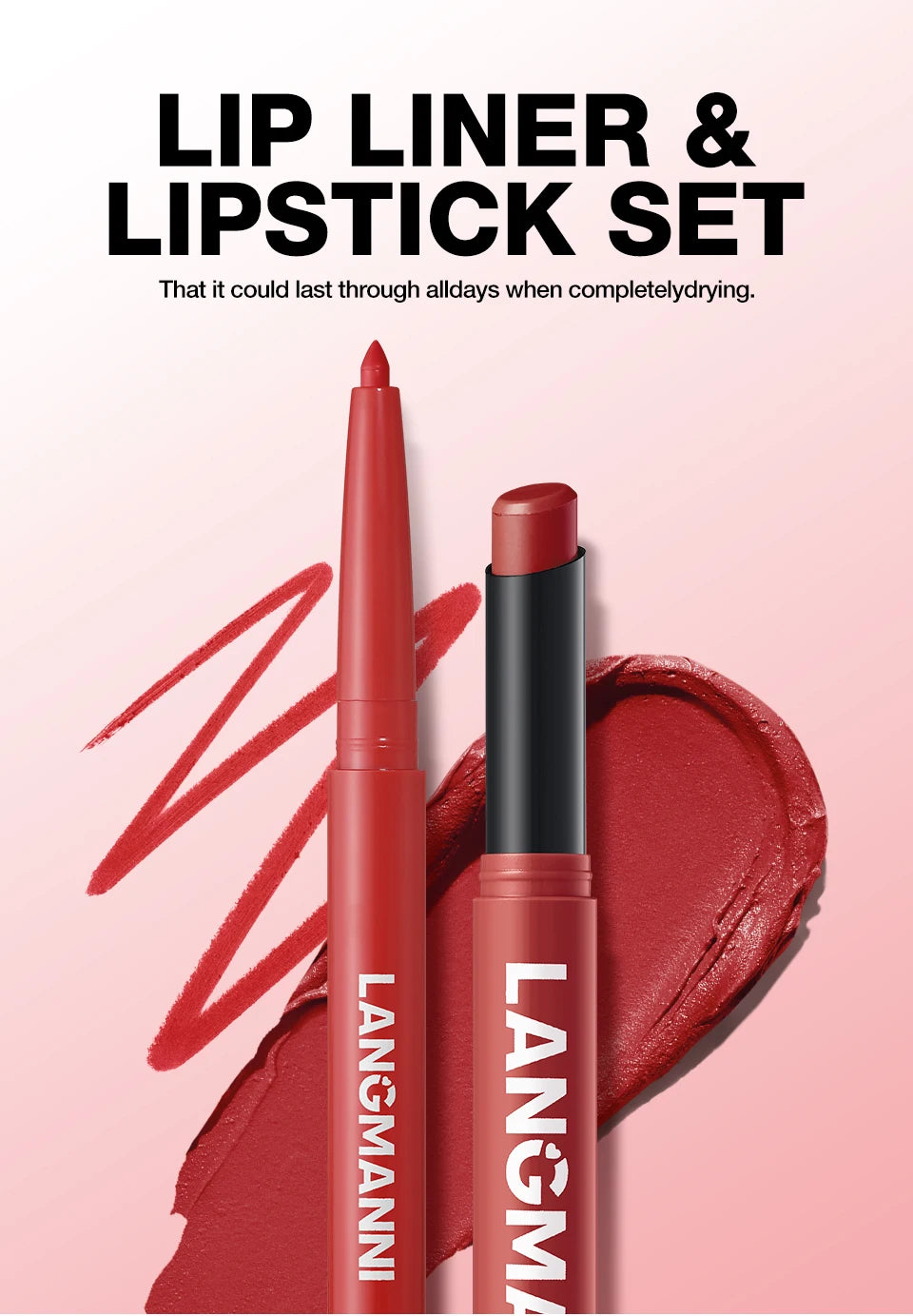 Integrated waterproof lipliner+lipstick lipstick lipstick set,no smudge,no fade,no cup,durable,easy to create a perfect makeup!