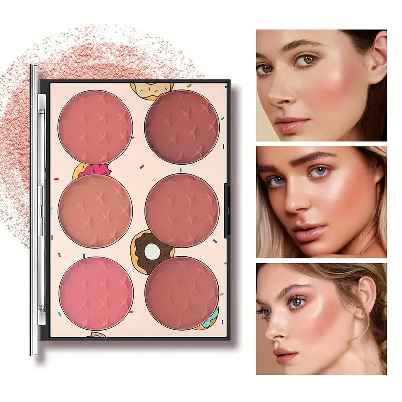 6-color blush palette, matte effect, natural long-lasting, high pigment, daily multi-color makeup set