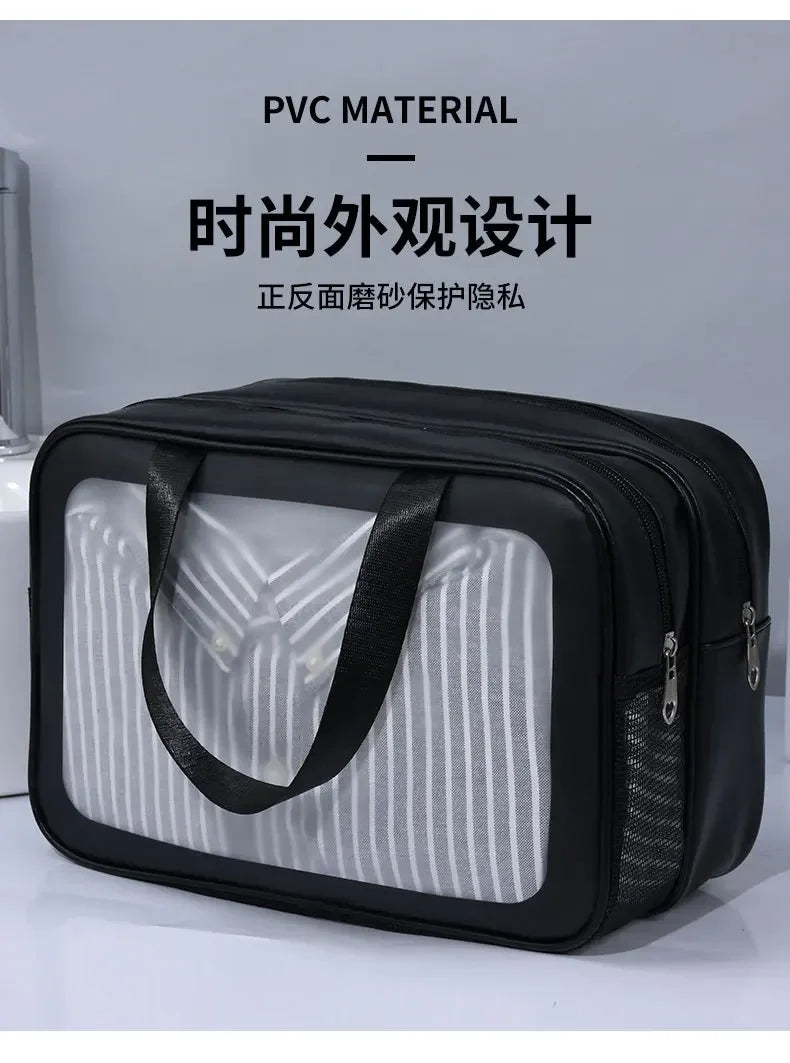 Dry-wet separation double transparent PU makeup bag portable washing bag cosmetic storage bag travel fitness swimming essentials