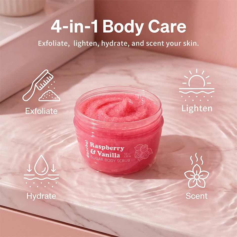 Raspberry Vanilla Sugar Body Scrub Gentle Exfoliation Remove Dead Skin Smooth Soothed Skin Soft Fragrance Shower Body Care