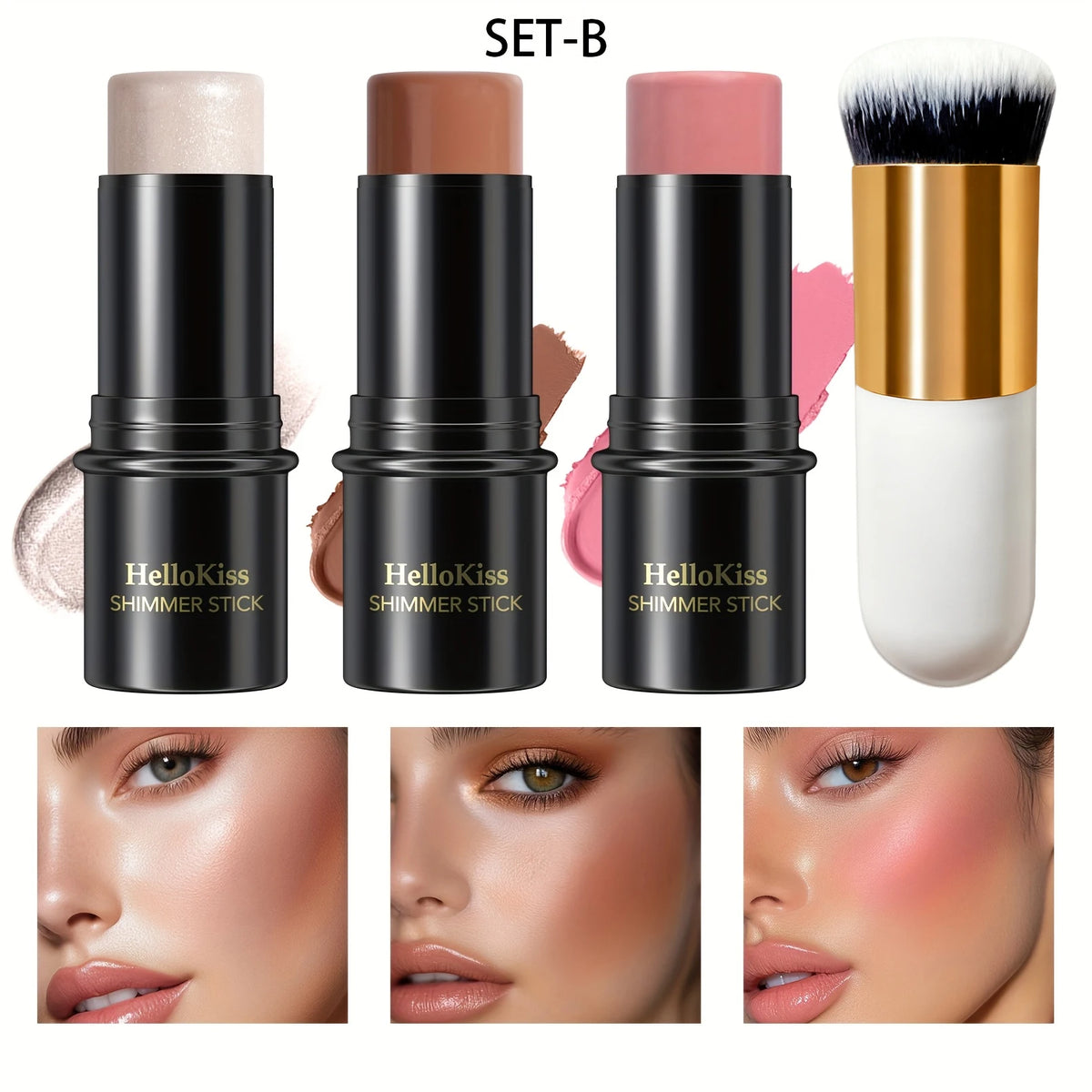 4pcs Contour Stick Set, Highlighter, Blush & Bronzer with Highlight Brush Long-Lasting, Perfect for Halloween & Graduation Gifts