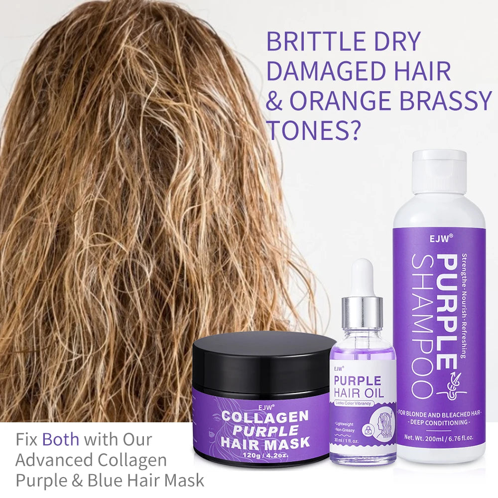 EJW Purple Shampoo & Conditioner Set, Purple Color Depositing Shampoo for Blondes,Bleached & Grey Hair,Enhances Shine & Brightn