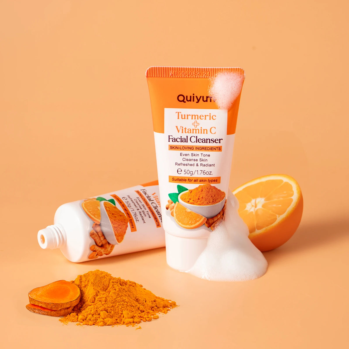 Quiyum Turmeric Vitamin C Cleanser Brighten Skin Tone Gentle Cleansing Face Wash Oil Control 50g