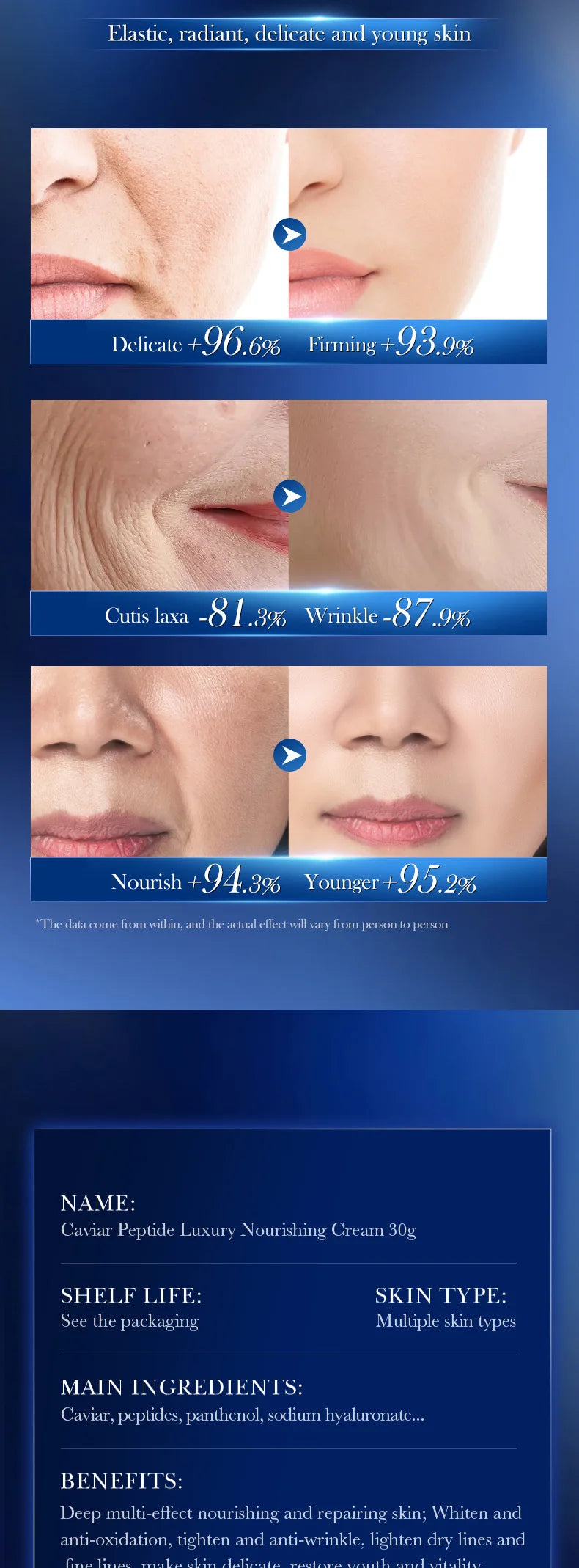 Caviar Firming Face Cream Deep Hydrating Soften Lifting Fine Lines Around Eyes  Area Boost Skin Elasticity Moisturizer Skin Care