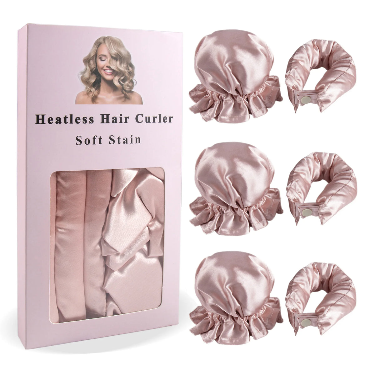 3pc Satin Heatless Curling Rod with Hair Caps, Soft Overnight Curling Rod Headband for Long Hair, DIY Hairstyling Tools