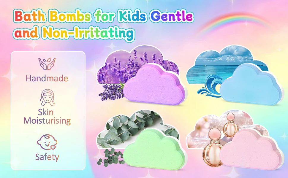 Rainbow Bath Bombs for Kids, Handmade 4 Pcs Kids Bath Bombs Gift Set for Girls Teens Toddler Rainbow Bubble Fizzy