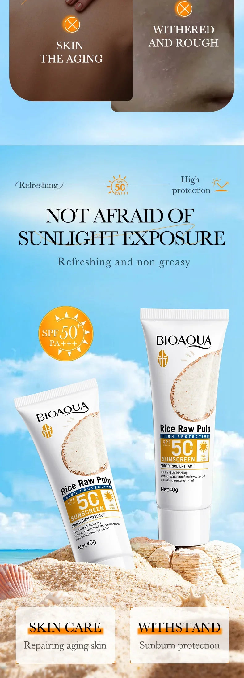 Facial Sunscreen Cream SPF 50+ Body Protector Solar Lotion Long-Lasting Non-Greasy Prevent Sunburn UV Protection Sun Sunblock