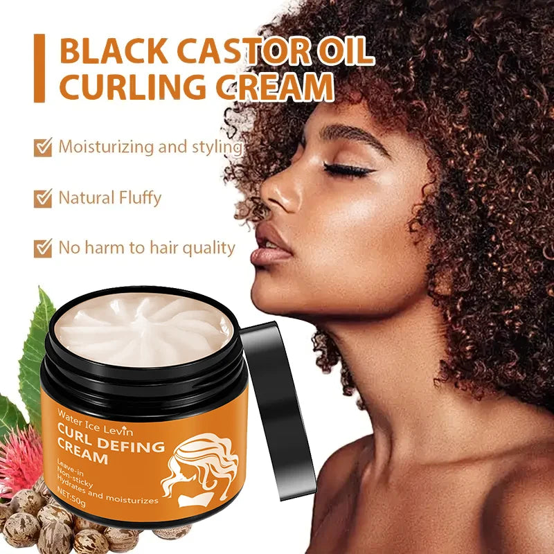 50g Black Castor Oil Curl Styling Cream - Moisturizing hair styling cream for normal hair, suitable for men and women, with an easy-to-use and portable plant-based formula