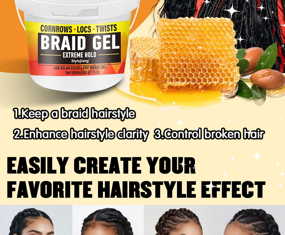 Braiding Hair Wax Edge Control, Strong Hold Long Lasting Hair Styling Wax, Large Capacity Big Jar Anti-Frizz Non-Greasy Hair Wax