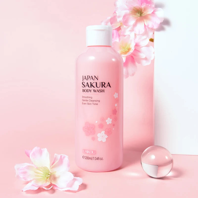 LAIKOU Japan Sakura Body Wash Gentle Cleanser Smoothing Shower Gel Skin Brightening Treatment Amino Acid Formula