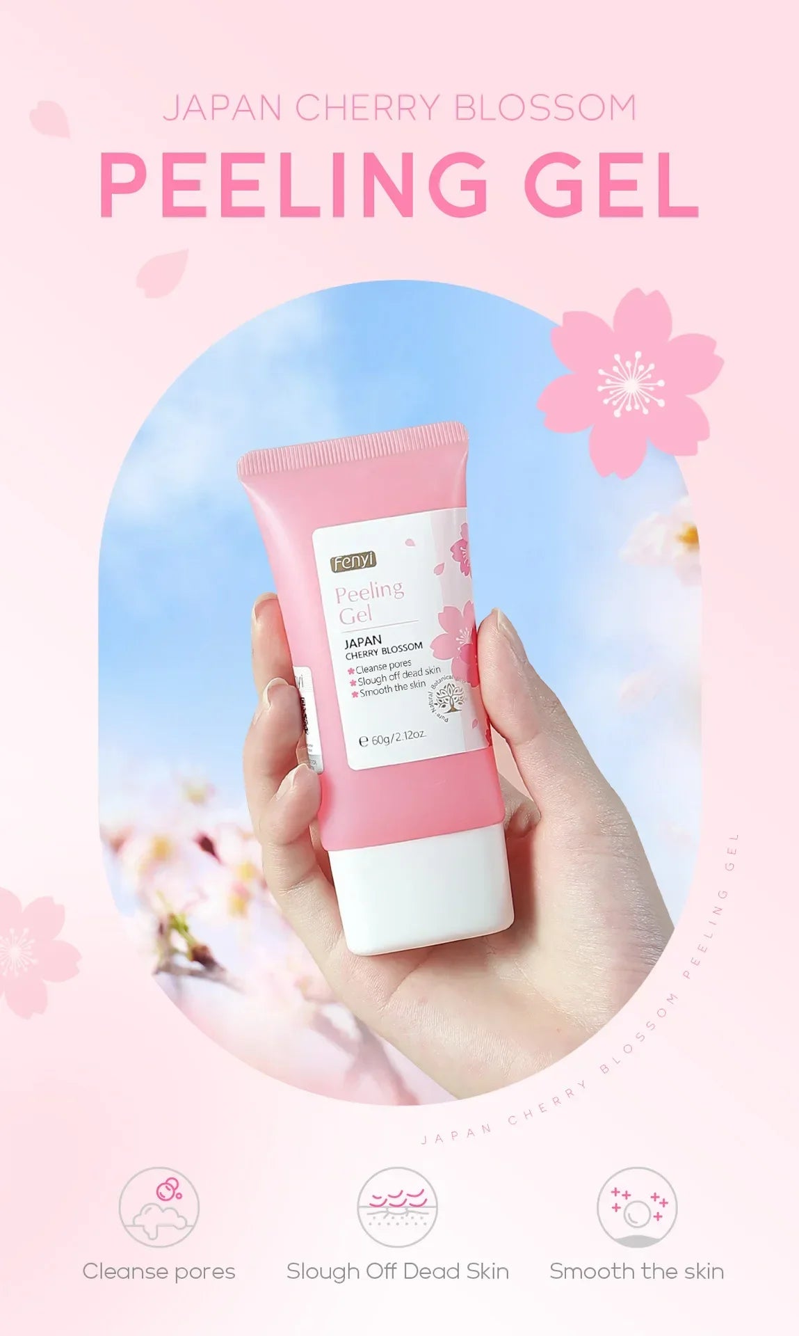 Sakura Exfoliating Gel Face Body Scrub Deep Cleansing Pores Gentle Peel For Blackhead Remove Smooth Brightening Skin 60g
