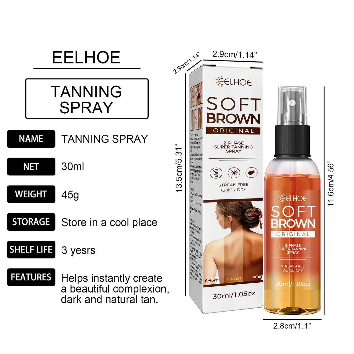 2-Phase Body Tanning Spray Natural Plant Extract Fast Absorption Refresh Non-Greasy Quick Dry Streak-Free Self Tanning Mist For Natural Bronze Glowing Sun-Kissed Skin Summer Beach Moisturizing Tanning