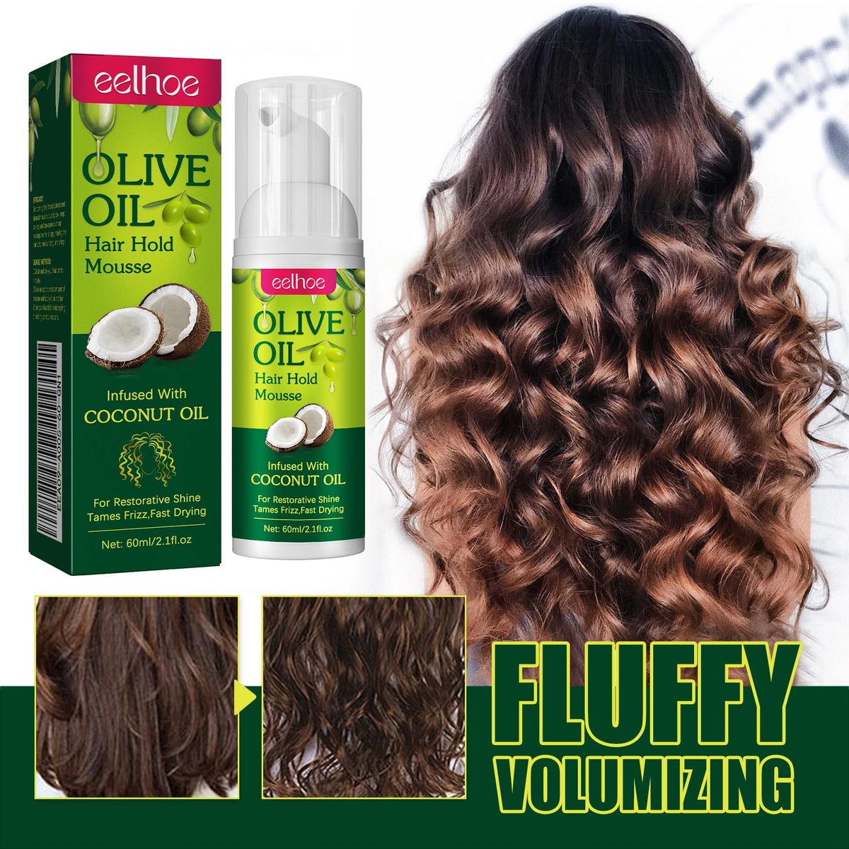 Olive Oil Hair Styling Mousse Long Lasting Styling Reduces Hair Frizz Prevents Hair Breakage Maintains Hair Curls Hold Mousse