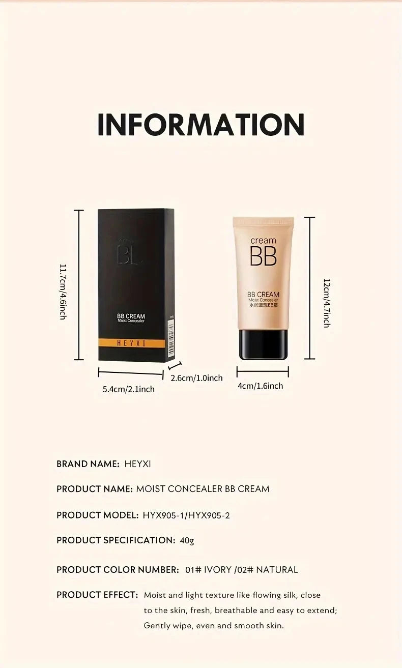 BB Cream Concealer, Lasting Moisturizing, Nude Makeup Liquid Foundation Isolating Cream, Water Light CC Cream