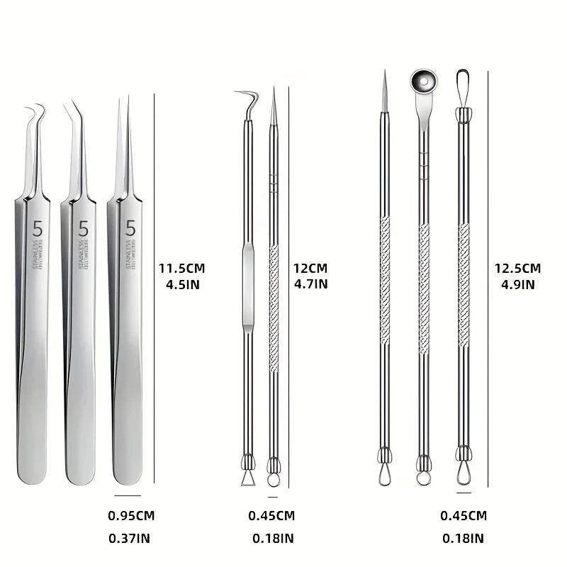 Stainless Steel Blackhead Remover Kit 3 5 8-Piece Professional Pimple Popper Set For Acne Blemish Extraction
