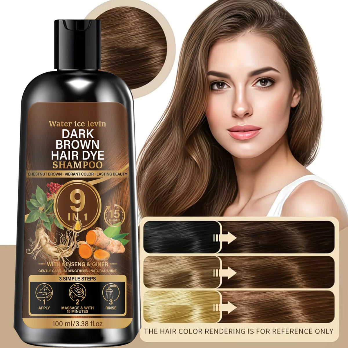 Dark Brown Color Enhancing Shampoo with Keratin & Biotin – Gentle Strengthening Hair Care with Ginseng & Ginger, Natural Chestnu