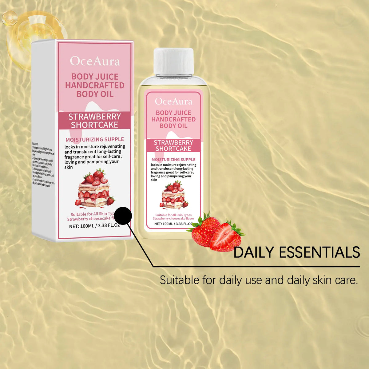 OceAura Vanilla Scented Body Oil Long Lasting Fragrance Moisturizing Skin Rejuvenation Coconut Oil Strawberry Body Massage Oil