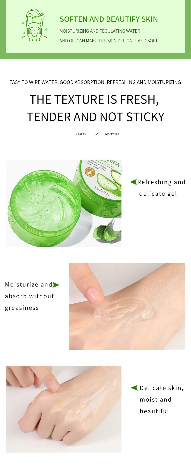 300g Aloe Vera Hydrating Gel Vitamin C & Collagen Moisturizer Skin Gel Evening Primrose VE Soothing Repair Gel for Face & Body