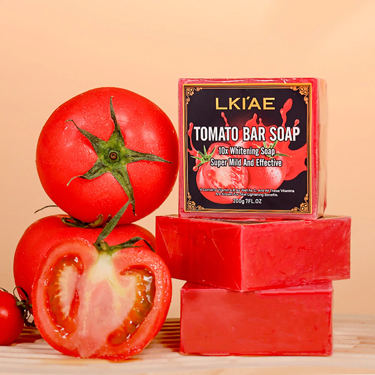 LKIAE Organic Fruit Tomato Whitening Soap, Lightening, Reduce Dark, Black Spots, Even Skin Tone, Clean Skin, Exfoliation, 200g