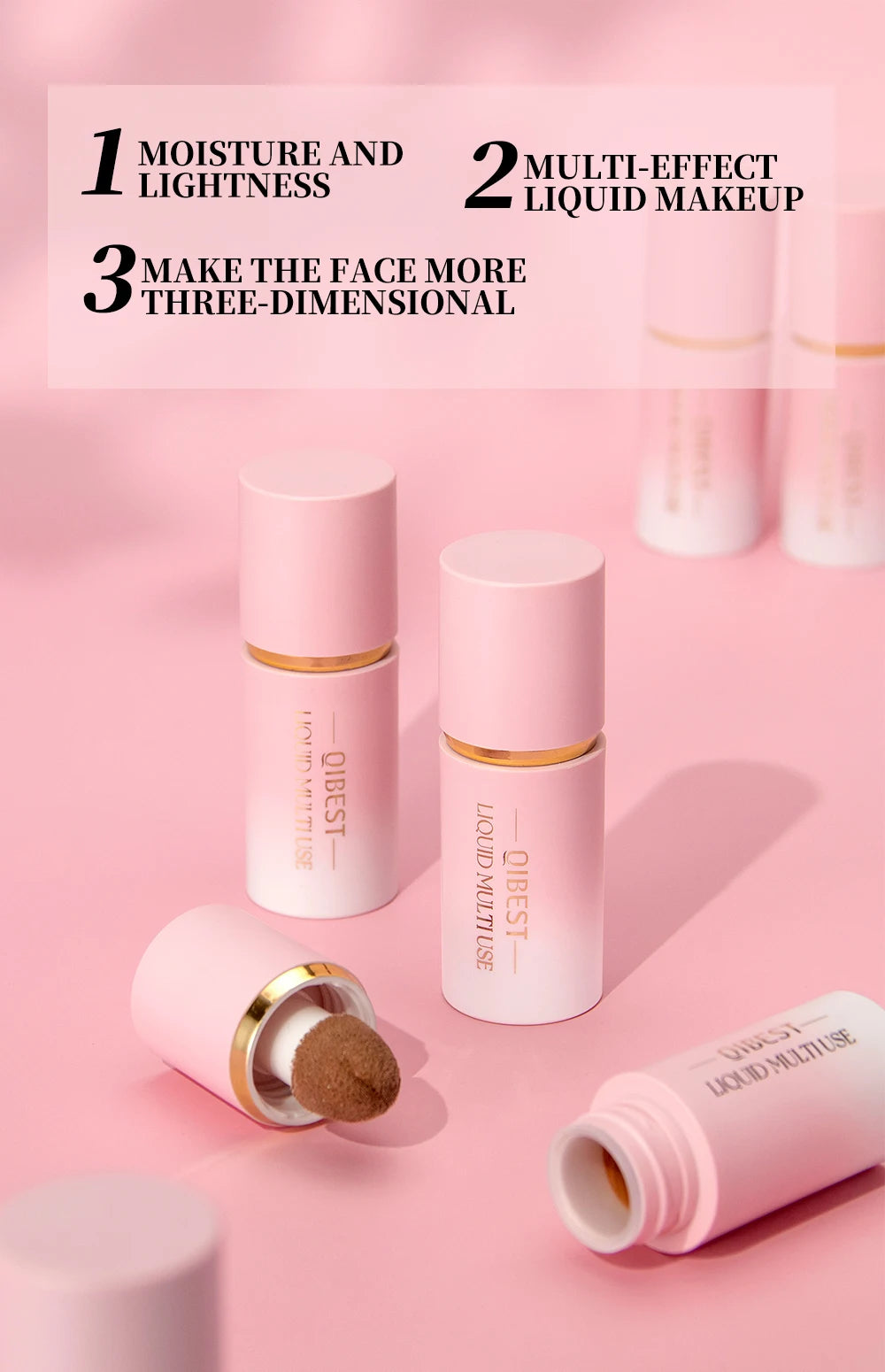 QIBEST Matte Face Liquid Blusher Smooth Cheek Eye Blush Highlighter Multi-Use Stick Rouge Lasting Liquid Contour Bronzer Makeup