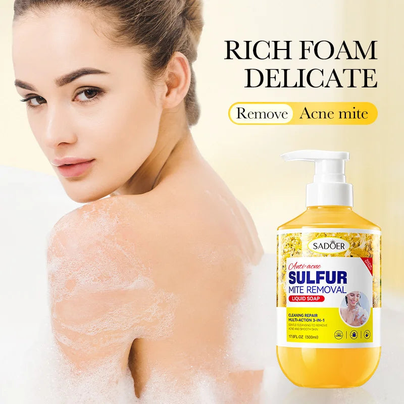 500m Anti-Mite Sulfur Shower Gel Deep Cleansing Oil Control Anti-Acne Soothe Repair Body Skin Care Wash for Women & Men