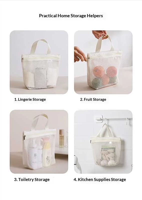HOMEFISH Mesh Makeup Toiletry Storage Bags Handbags Portable Travel Washing Body Shower Tools Organizer Hanging Organizer Pouch