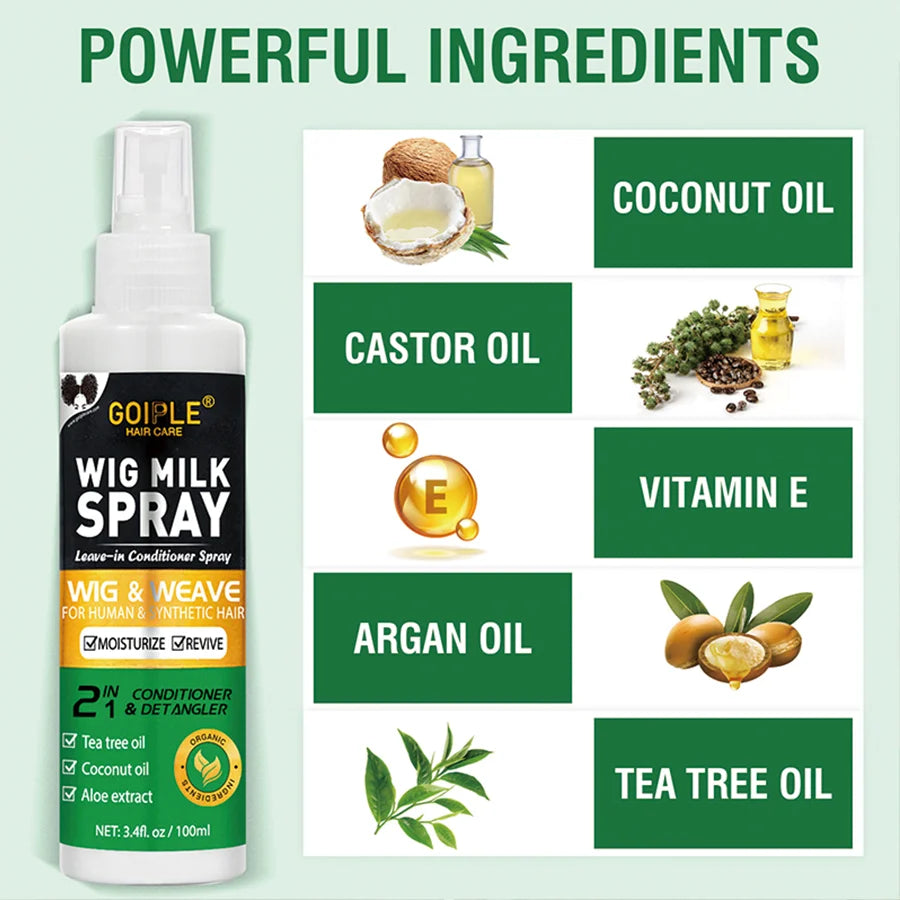 GOIPLE 100ml 2 In 1 Professional Wig Milk Spray Leave In Conditioner Heat Protection Mist Moisturizes Hair Care Product