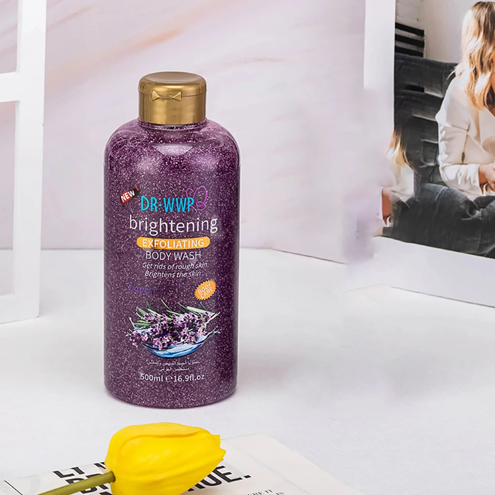 Rose Lavender Kojic Acid AHA Shower Gel Deep Cleansing Brighten Skin Scrub Body Wash Exfoliator Body Care Fragrance Skincare