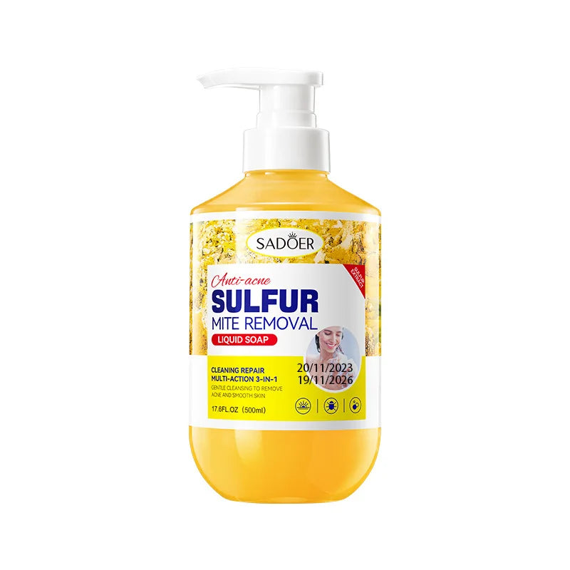 500m Anti-Mite Sulfur Shower Gel Deep Cleansing Oil Control Anti-Acne Soothe Repair Body Skin Care Wash for Women & Men