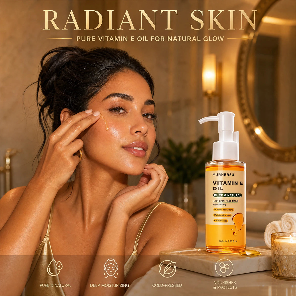 Vitamin E shower oil，Hydrating Body Oil with Vitamin E，Daily Hydrating Bath Care for Soft and Smooth Skin