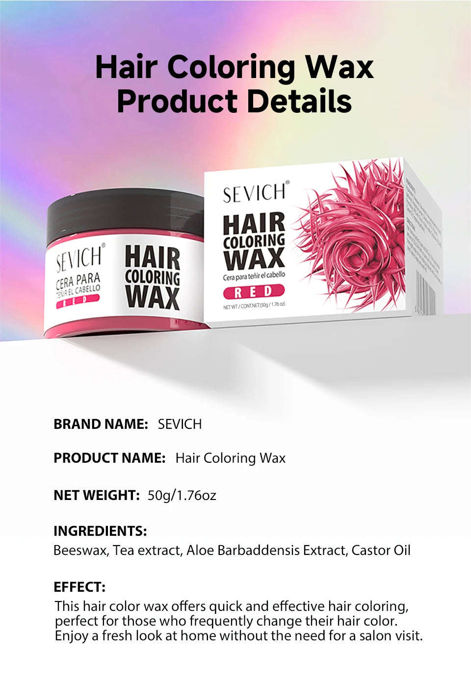 Sevich Hair Color Wax Temporary Hair Colour Cream Long Lasting Hair Dye Cream Unisex One-time Hair Color Gel For Beards Eyebrow