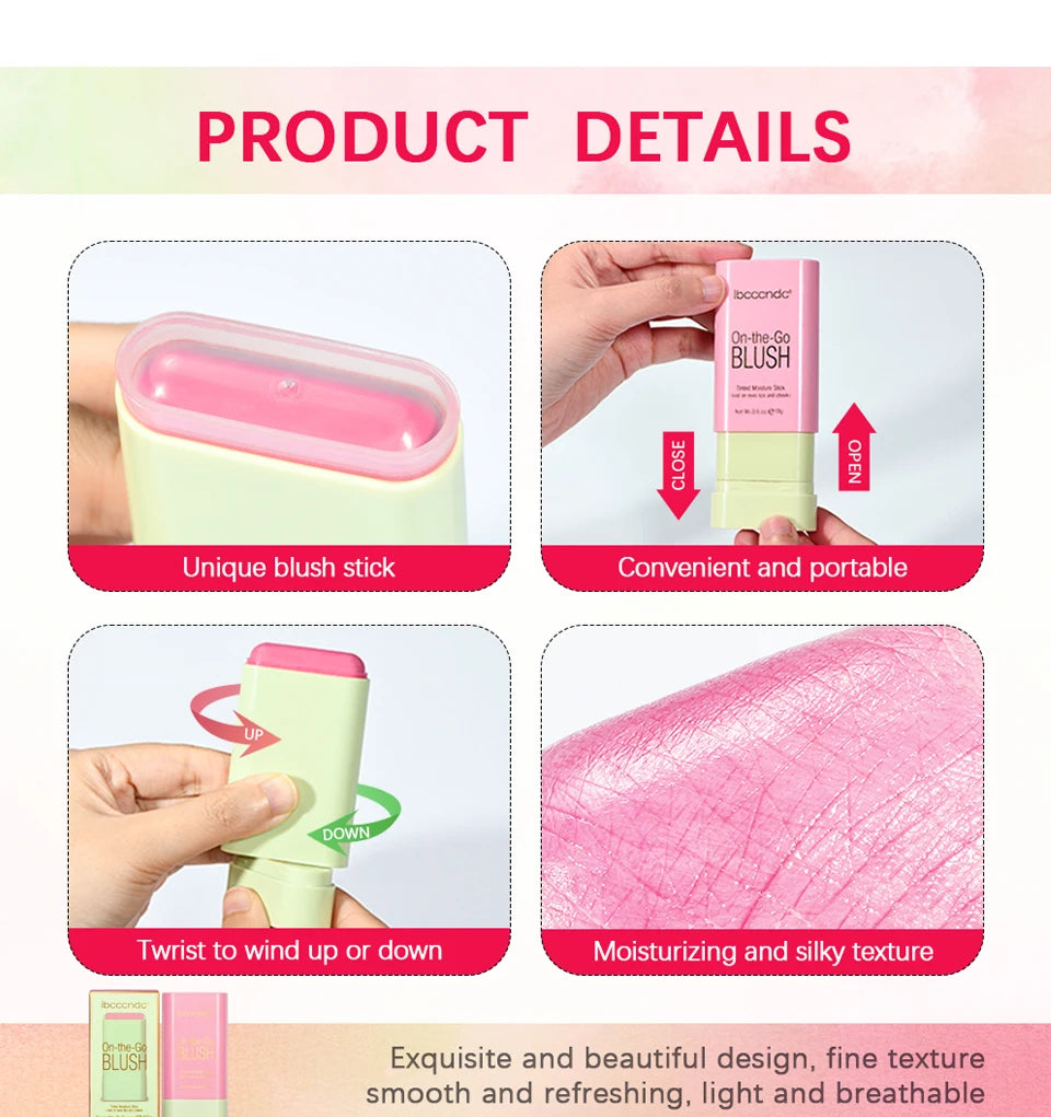 ibcccndc Rotating Blush Cream Tinted Moisture Stick Naturally Long-lasting Moisturizing Waterproof And Non-Removing Orange Blush