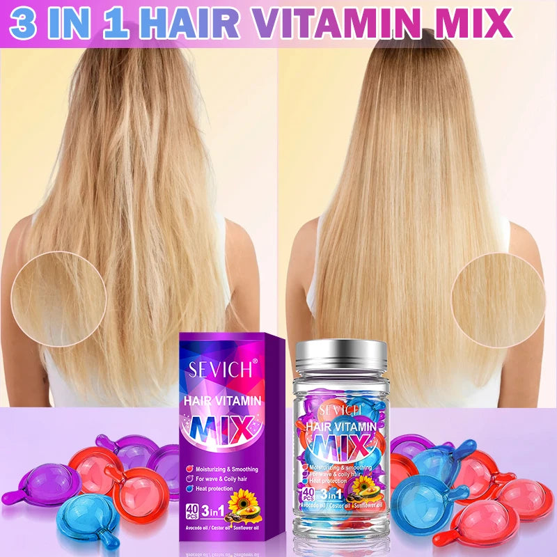 40pcs Mix Hair Vitamin Capsules Repairing Maltreated Frizzy Hair Silky Moisturizing Hair Oil Smoothing Nourishing Hair Care